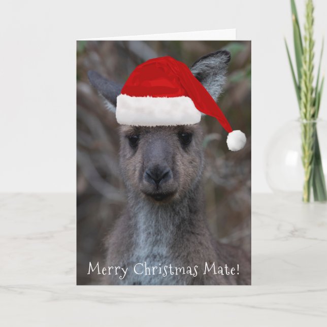 Kangaroo Face Weihnachtsmannmütze Frohe Weihnachts Karte (Vorderseite)