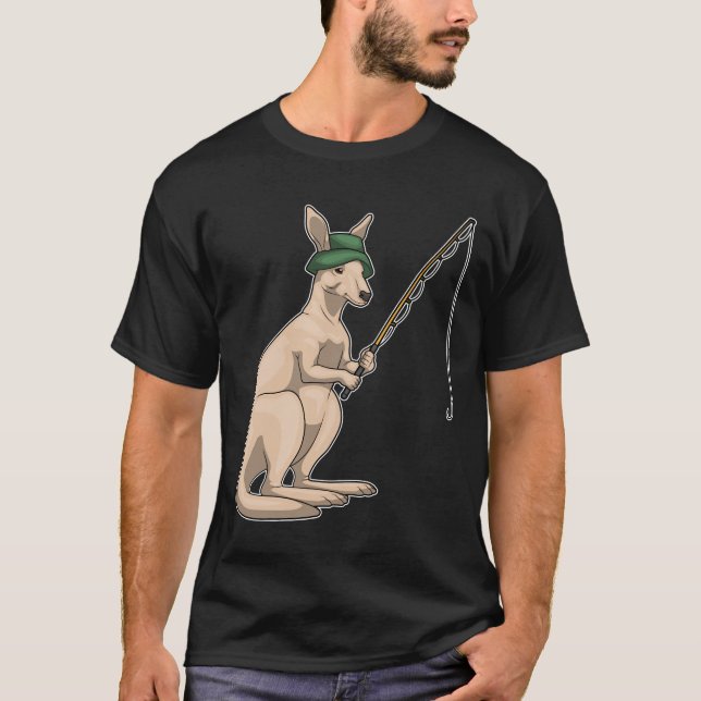 Kangaroo Fisher Angelrute Angeln T-Shirt (Vorderseite)