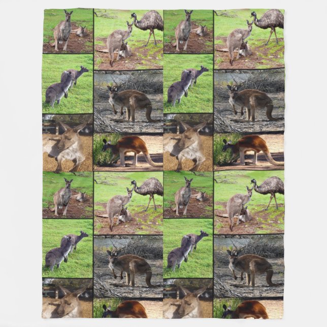 Kangaroo Foto Collage , Fleecedecke (Vorderseite)