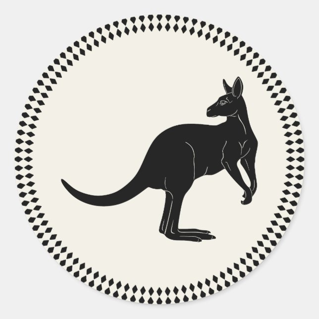 Kangaroo in schwarzem Farbminimalismus Runder Aufkleber (Vorderseite)