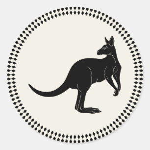 Kangaroo in schwarzem Farbminimalismus Runder Aufkleber