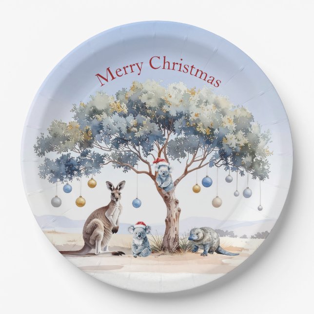 Kangaroo Koalas Platypus Weihnachten Gumtree Baubl Pappteller (Vorderseite)