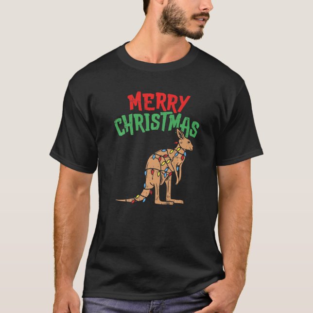 Kangaroo Lights Australien Frohe Weihnachts Pj Mat T-Shirt (Vorderseite)
