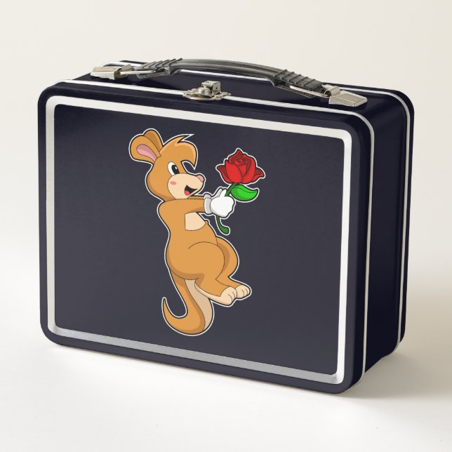 Kangaroo mit Blume Metall Brotdose (Vorderseite)