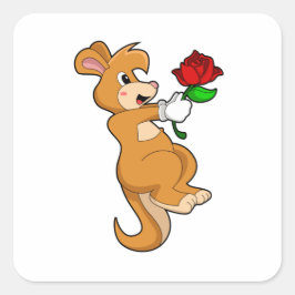 Kangaroo mit Blume Quadratischer Aufkleber