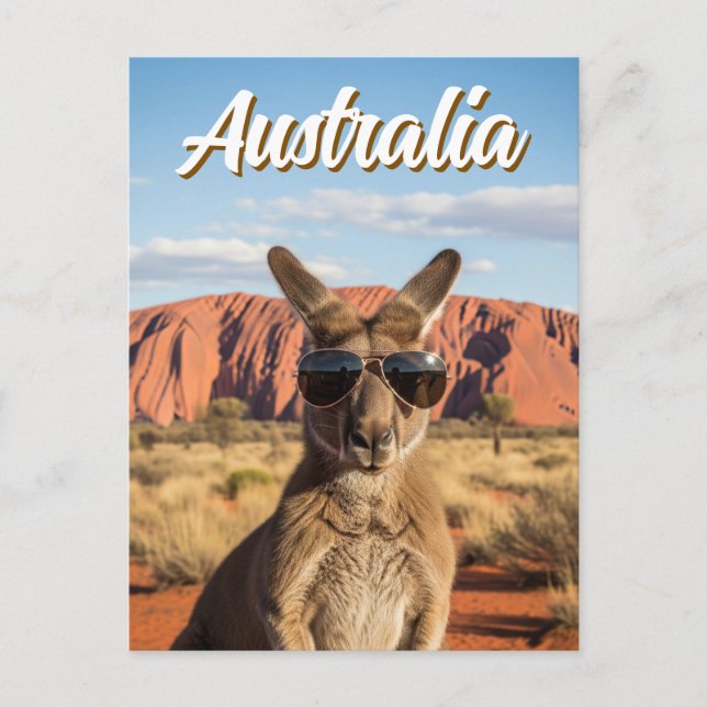 Kangaroo mit Sonnenbrille in Uluru Australien Postkarte (Vorderseite)