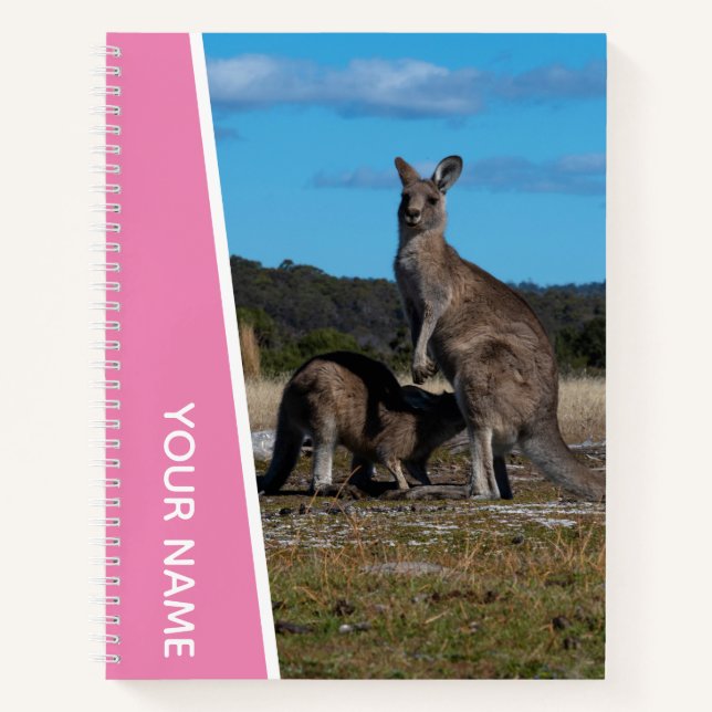 Kangaroo Mutter und Baby in Australien, rosa Notizbuch (Vorderseite)