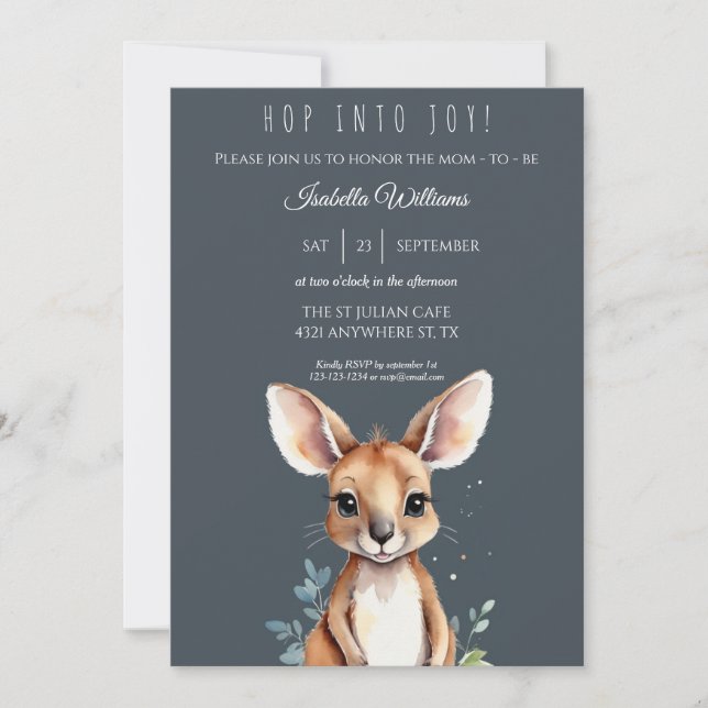 Kangaroo Niedlich Watercolor Elegante Babydusche Einladung (Vorderseite)