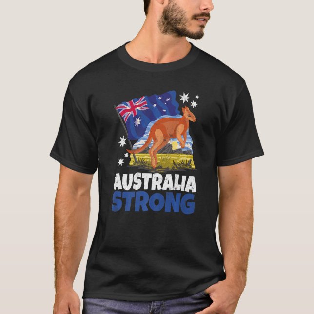 Kangaroo Patriotic Australian Flag Australien Stro T-Shirt (Vorderseite)