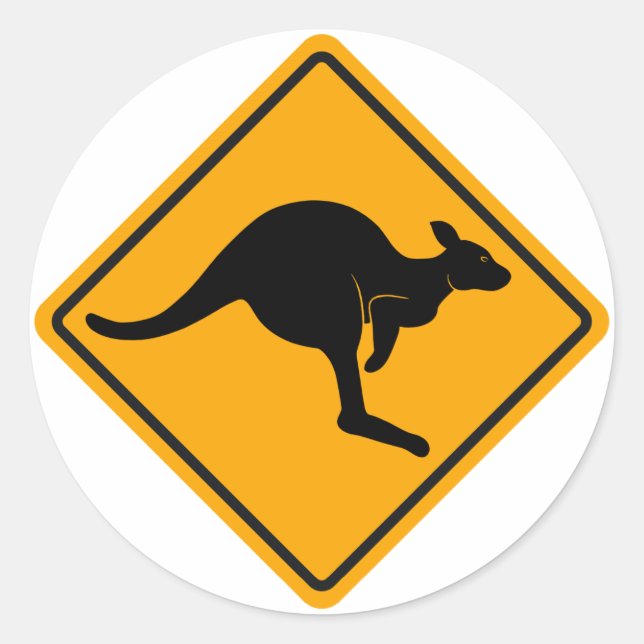 Kangaroo Road Sign Runder Aufkleber (Vorderseite)