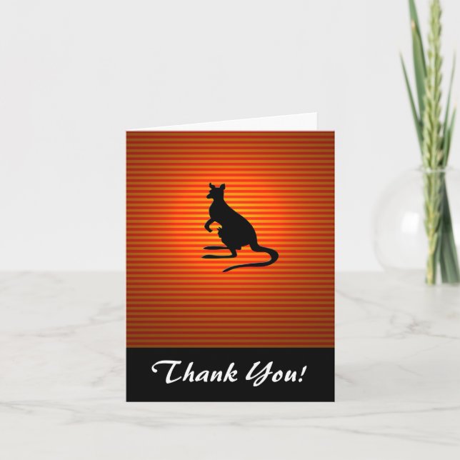 Kangaroo-Silhouette über Orange und Rote Streifen Dankeskarte (Vorderseite)