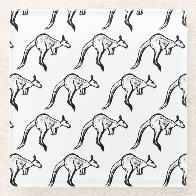 Kangaroo Sketch Glasuntersetzer (Vorderseite)