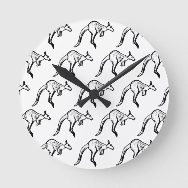 Kangaroo Sketch Runde Wanduhr (Vorderseite)