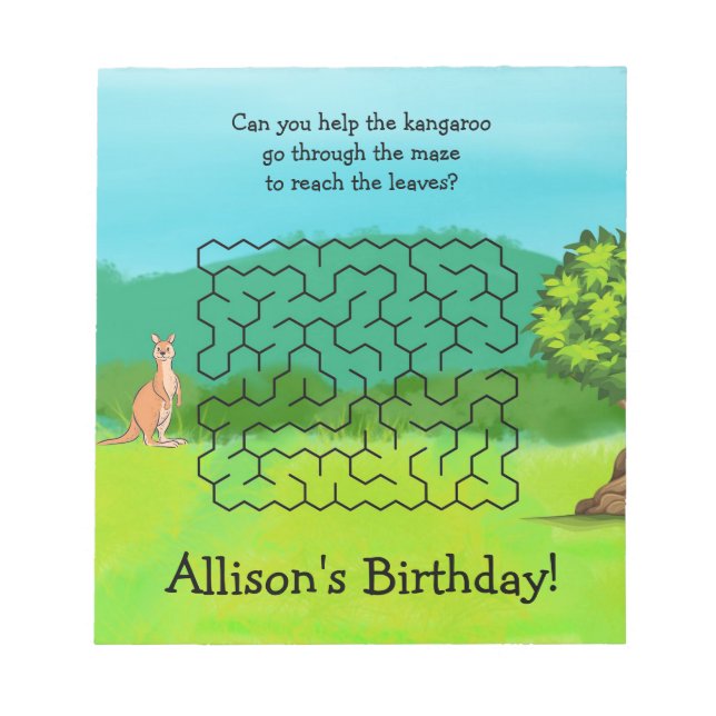 Kangaroo und Blätter Maze Birthday Notepad Notizblock (Vorderseite)