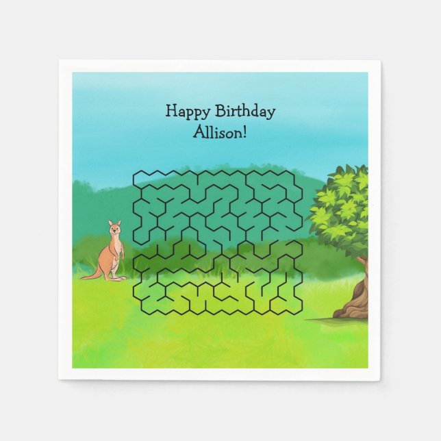 Kangaroo und Blätter Maze Birthday Paper Napkins Serviette (Vorderseite)