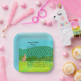 Kangaroo und Blätter Maze Birthday Paper Teller