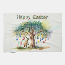 Kangaroo unter dem Gumbaum mit Ostereiern Geschirrtuch