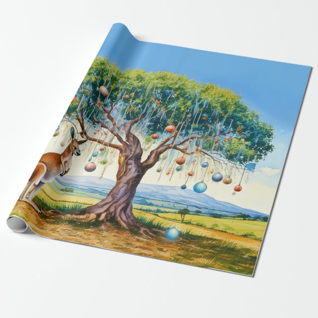 Kangaroo unter dem Hummer mit Weihnachtsbaumbaumho Geschenkpapier (Ungerollt)
