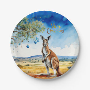 Kangaroo unter dem Hummer mit Weihnachtsbaumbaumho Pappteller