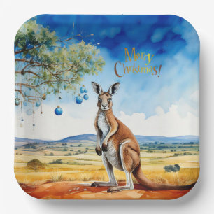 Kangaroo unter dem Hummer mit Weihnachtsbaumbaumho Pappteller