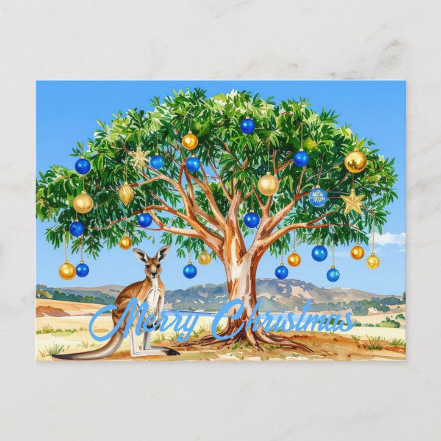 Kangaroo unter dem Hummer mit Weihnachtsbaumbaumho Postkarte (Vorderseite)
