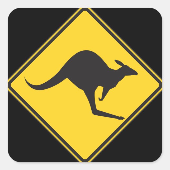 Kangaroo Vorsicht Zeichen Quadratischer Aufkleber (Vorderseite)