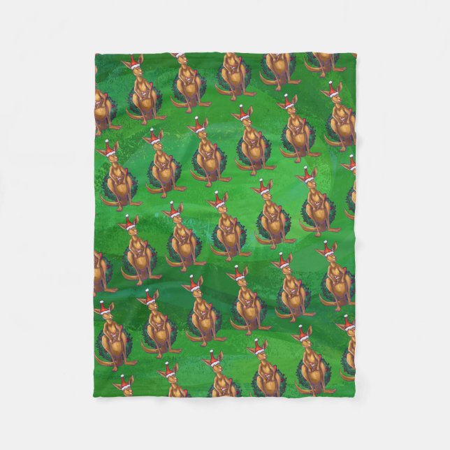 Kangaroo Weihnachten auf grün gestrichen Fleecedecke (Vorderseite)