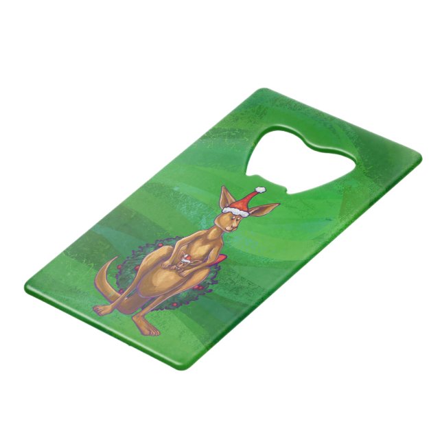 Kangaroo Weihnachten auf grün gestrichen Geldbeutel Flaschenöffner (Vorderseite Schrägansicht)