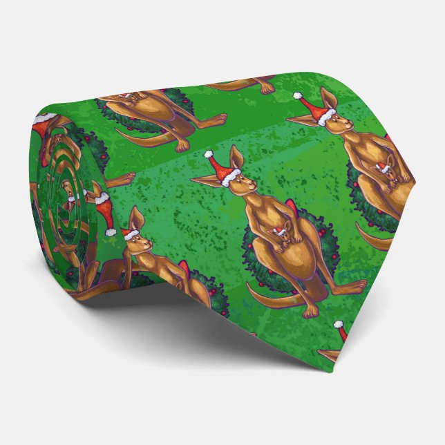 Kangaroo Weihnachten auf grün gestrichen Krawatte (Gerollt)