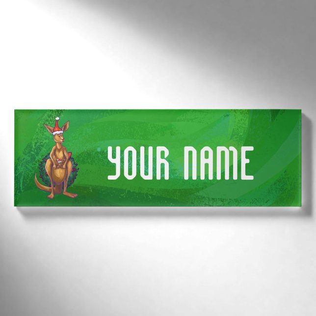 Kangaroo Weihnachten auf grün gestrichen Namenschild (Vorderseite)