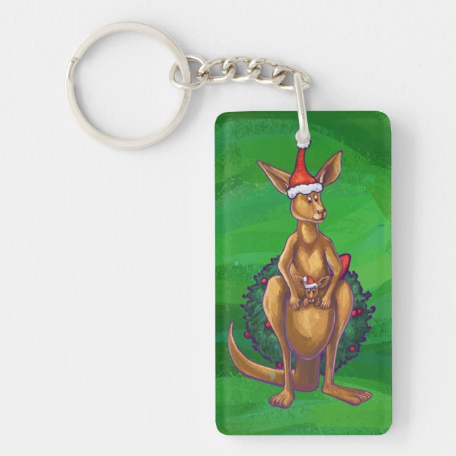 Kangaroo Weihnachten auf grün gestrichen Schlüsselanhänger (Vorderseite)