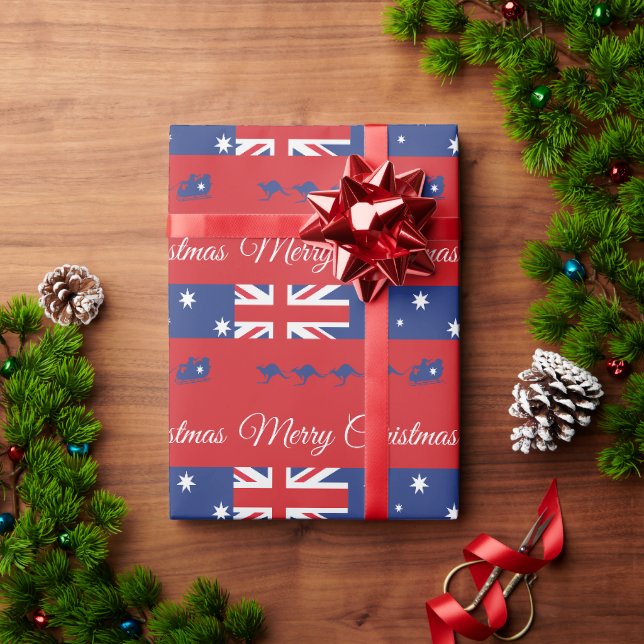 Kangaroo Weihnachtsdekoration, Merry Sleigh Austra Geschenkpapier (Feiertagsgeschenk)