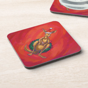 Kangaroo Xmas on Red Getränkeuntersetzer