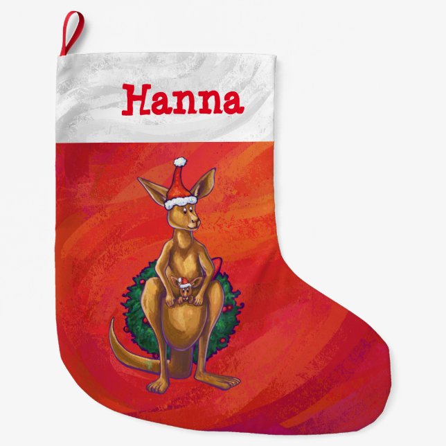 Kangaroo Xmas on Red Großer Weihnachtsstrumpf (Vorderseite)