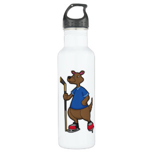 Känguru beim Eishockey mit Eishockeyschläger Edelstahlflasche