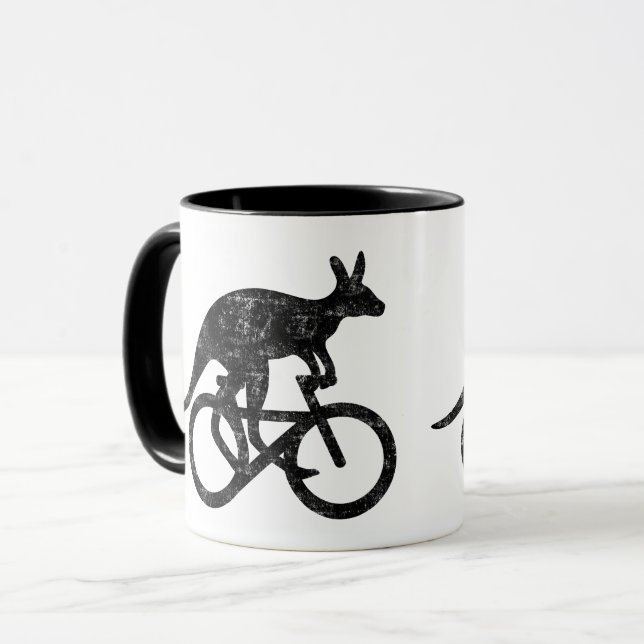 Känguru fährt Fahrrad lustig Motivation Australien Tasse (Vorderseite Links)
