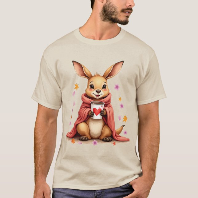 Känguru in Deckenkaffee Kirschblossom T-Shirt (Vorderseite)