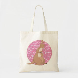 Känguru-Mama und Baby-Joey auf rosa Muster Tragetasche