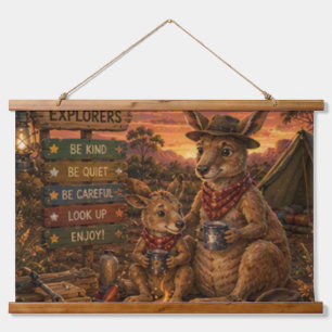 Känguru und Joey Outback-Entdecker Wandteppich Mit Holzrahmen