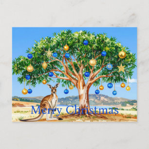 Känguru unter Gummibaum mit Weihnachtsbaumschmuck Feiertagspostkarte