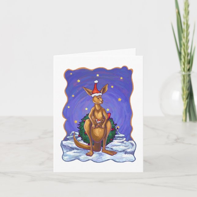 Känguru-Weihnachtssternenklare Nacht Feiertagskarte (Vorderseite)
