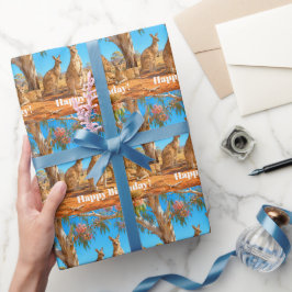 Kängurus unter blühendem Eukalyptusbaum Alles Gute Geschenkpapier