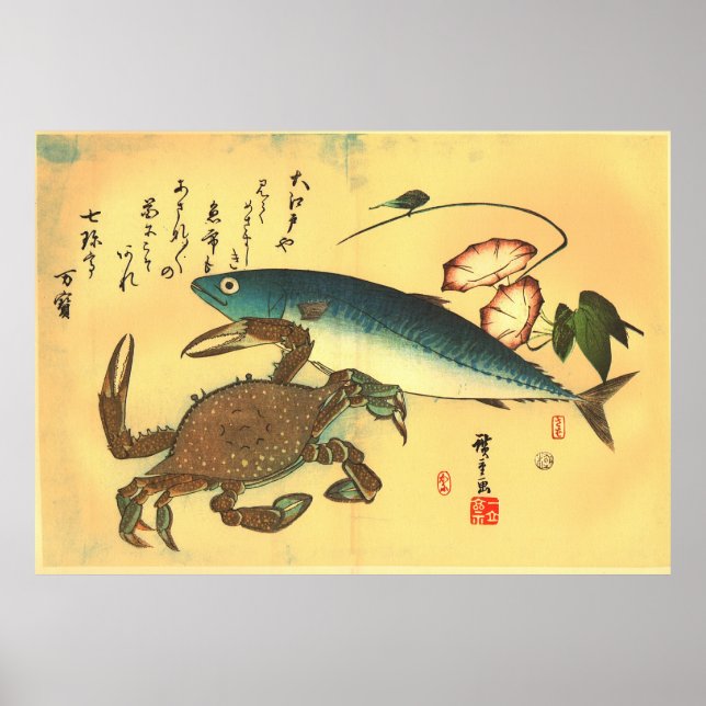 Kani & Saba - Hiroshige japanische Fischdruckerei Poster (Vorne)