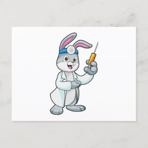 Kaninchen als Arzt bei der Impfung mit Spritze Postkarte
