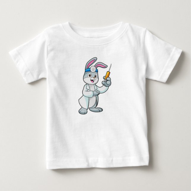 Kaninchen als Arzt bei Impfung mit Spritze Baby T-shirt (Vorderseite)