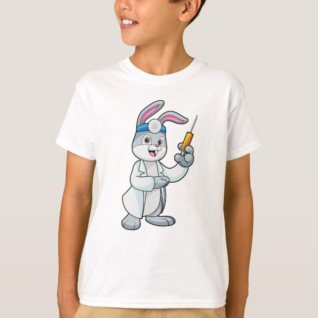 Kaninchen als Arzt bei Impfung mit Spritze T-Shirt (Vorderseite)