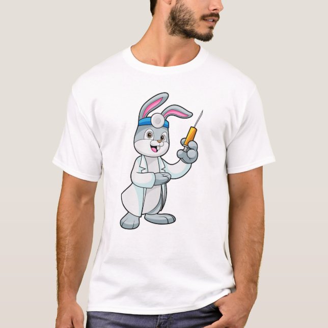 Kaninchen als Arzt bei Impfung mit Spritze T-Shirt (Vorderseite)