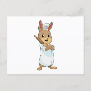 Kaninchen als Bäcker mit Nudelholz Postkarte