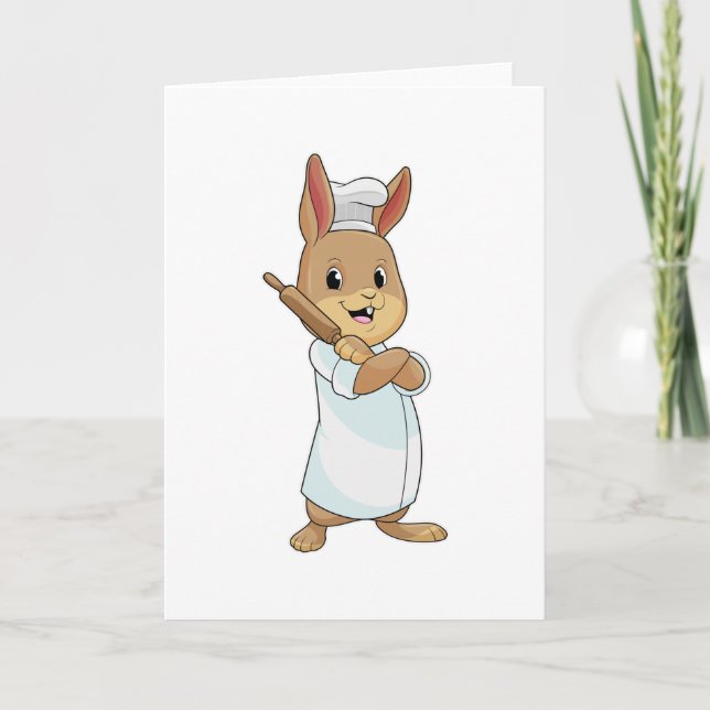 Kaninchen als Baker mit Rolling-Button Karte (Vorderseite)