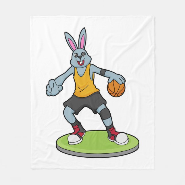Kaninchen als Basketballspieler mit Basketball Fleecedecke (Vorderseite)
